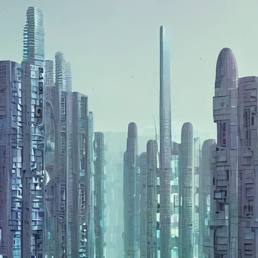 Prompt: tall futuristic buildings by Yusei Uesugi and Simon Stålenhag