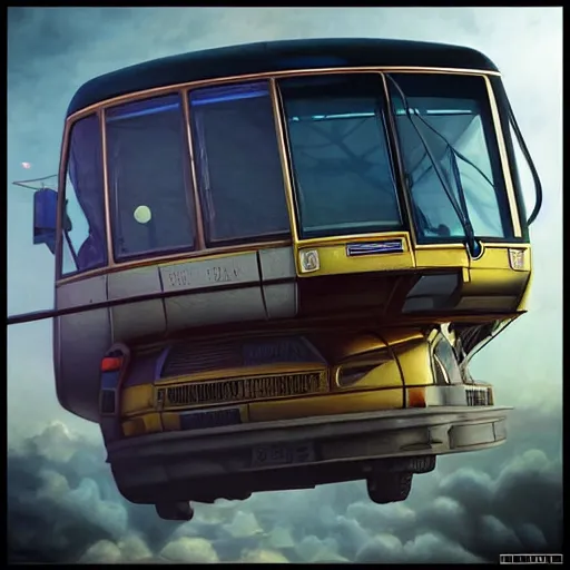 Image similar to realistic render portrait of an bus flying through space, money is flying out of the bus' windows, intricate, dystopian, sci-fi, extremely detailed, digital painting, sculpted in zbrush, artstation, concept art, smooth, sharp focus, illustration, chiaroscuro lighting, golden ratio, incredible art by artgerm and greg rutkowski and alphonse mucha and simon stalenhag