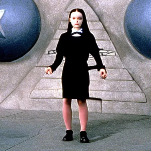 Prompt: A still of Wednesday Addams in Stargate SG-1 (1997)