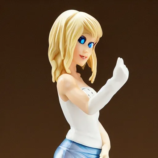 Prompt: a cute figurine of a beautiful blonde woman with blue eyes gaming on xbox