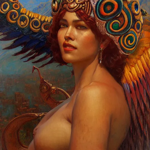 Image similar to quetzalcoatl, highly detailed painting by gaston bussiere, craig mullins, j. c. leyendecker, 8 k