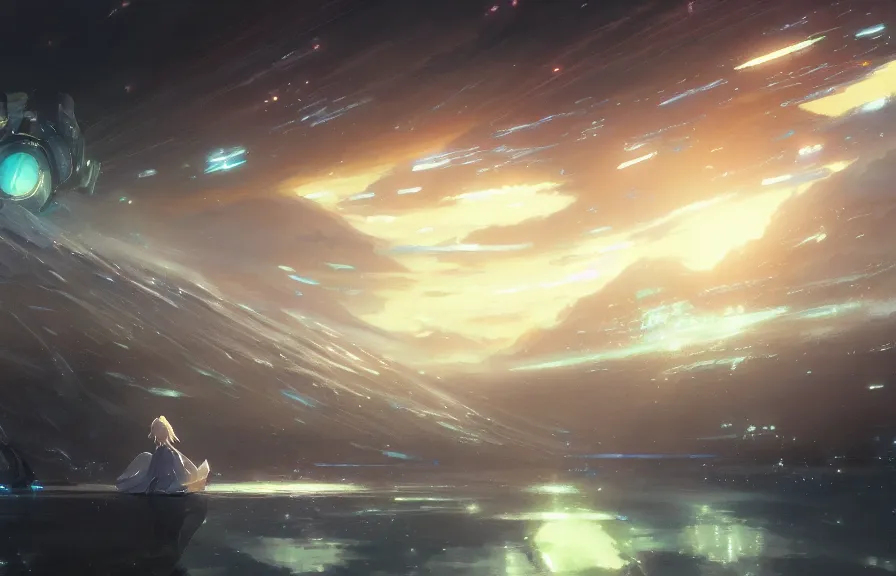 Image similar to makoto shinkai concept art of the hyperspace dimension, key visual, ambient lighting, highly detailed, digital painting, artstation, concept art, sharp focus, by makoto shinkai and akihiko yoshida and hidari and wlop and greg rutkowski