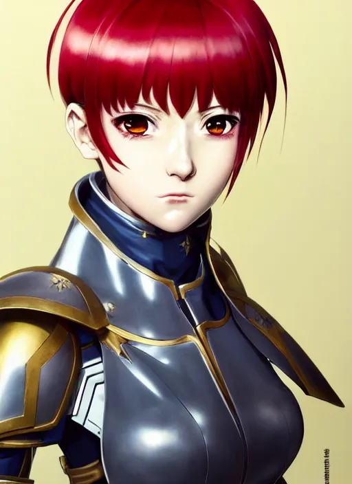 Image similar to portrait of Anime sister of battle, Warhammer 40000, cute-fine-face, red-short-hair pretty face, realistic shaded Perfect face, fine details. Anime. realistic shaded lighting by Ilya Kuvshinov katsuhiro otomo ghost-in-the-shell, magali villeneuve, artgerm, rutkowski, WLOP Jeremy Lipkin and Giuseppe Dangelico Pino and Michael Garmash and Rob Rey