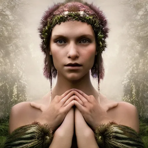 Image similar to portrait of a beautiful enchanted pagan female, depth of field, zeiss lens, detailed, symmetrical, centered, by annie leibovitz and steve mccurry, david lazar, jimmy nelsson, breathtaking, 8 k resolution, extremely detailed, beautiful, establishing shot, artistic, hyperrealistic, beautiful face, octane render