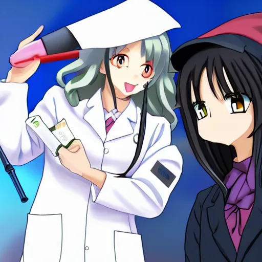 Prompt: Anime witch in labcoat hd