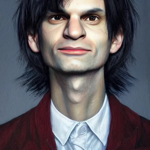Prompt: Caricature portraits done of a young Jonny Greenwood, realistic, hyperrealistic, very realistic, highly detailed, very detailed, extremely detailed, detailed, oil painting, digital art, trending on artstation