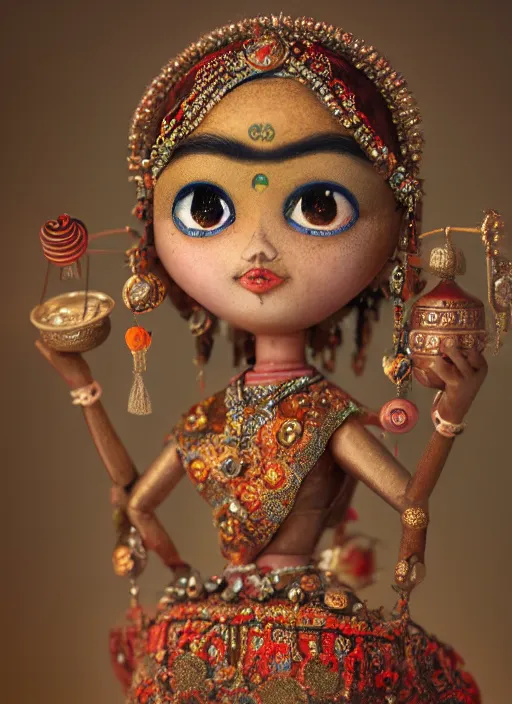 Image similar to closeup portrait of tin toy india sari girl trap, depth of field, zeiss lens, detailed, symmetrical, centered, fashion photoshoot, by nicoletta ceccoli, mark ryden, lostfish, breathtaking, 8 k resolution, extremely detailed, beautiful, establishing shot, artistic, hyperrealistic, octane render