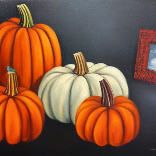 Image similar to pumpkin dream, oil on canvas, surrealism