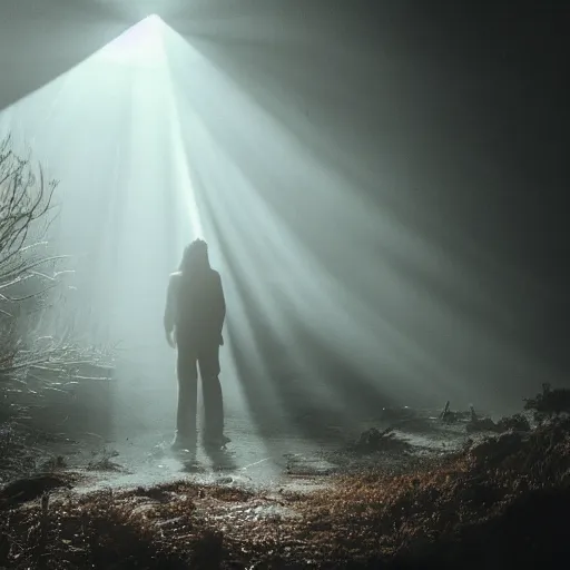 Image similar to real vampire, cinematic lighting, god rays through fog,, cave, mood scary,,