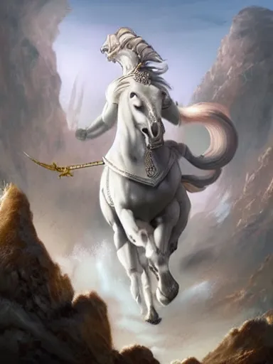 Prompt: a olimpic hero from ancient times, entering triunphantly a city mounted in a white horse. full of pride. victorirous. prideful.. intricate, elegant, highly detailed, digital painting, artstation, concept art, sharp focus, illustration, by justin gerard and artgerm, 8 k