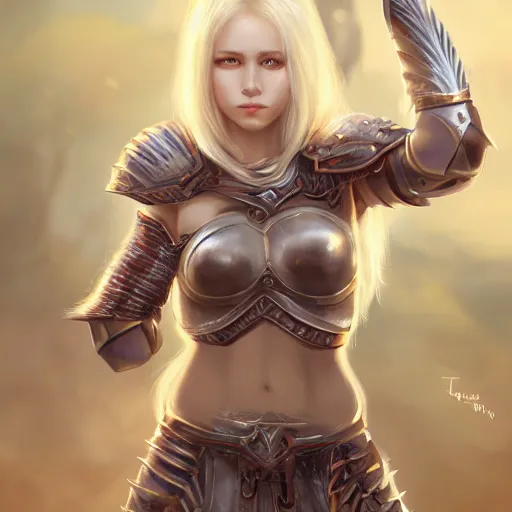 Prompt: realistic beautiful gorgeous natural cute fantasy badass epic paladin knight tanned skin tribal young cute lovely eyes girl white blonde hair art drawn full HD 4K highest quality in artstyle by professional artists WLOP, Taejune Kim, JeonSeok Lee, ArtGerm, Ross draws, Zeronis, Chengwei Pan on Artstation