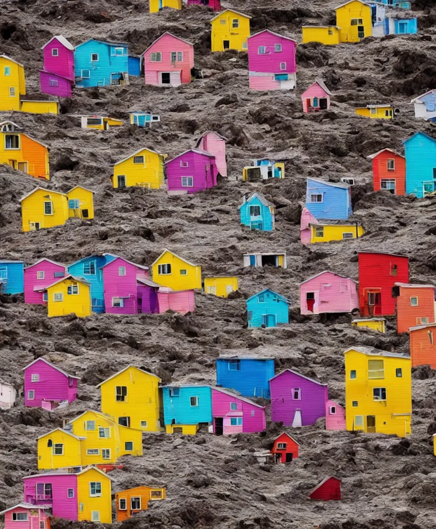 Prompt: hd artistic photo of people living on colorful houses on moon, highly detailed