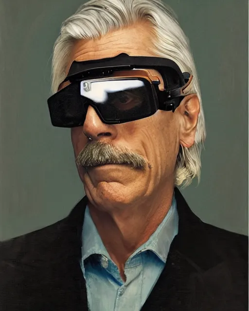 Image similar to Portrait Sam Elliott wearing safety goggles and black coat by charlie bowater elina brotherus greg rutkowski Dan Witz paul klee jamie wyeth victo ngai