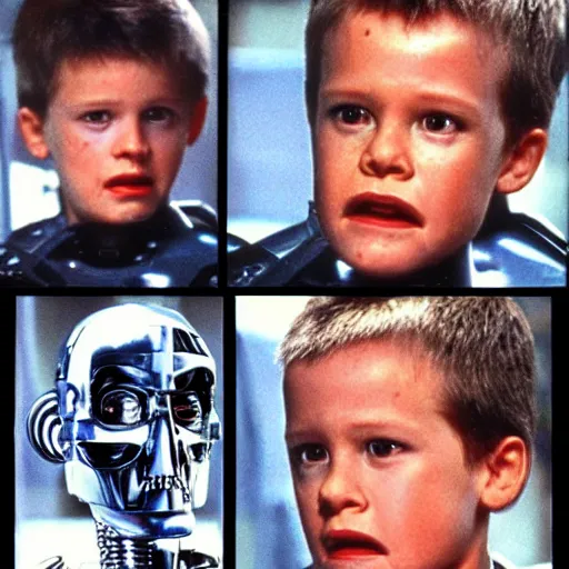 Image similar to terminator robocop, 1 9 8 0 s children's show, detailed facial expressions