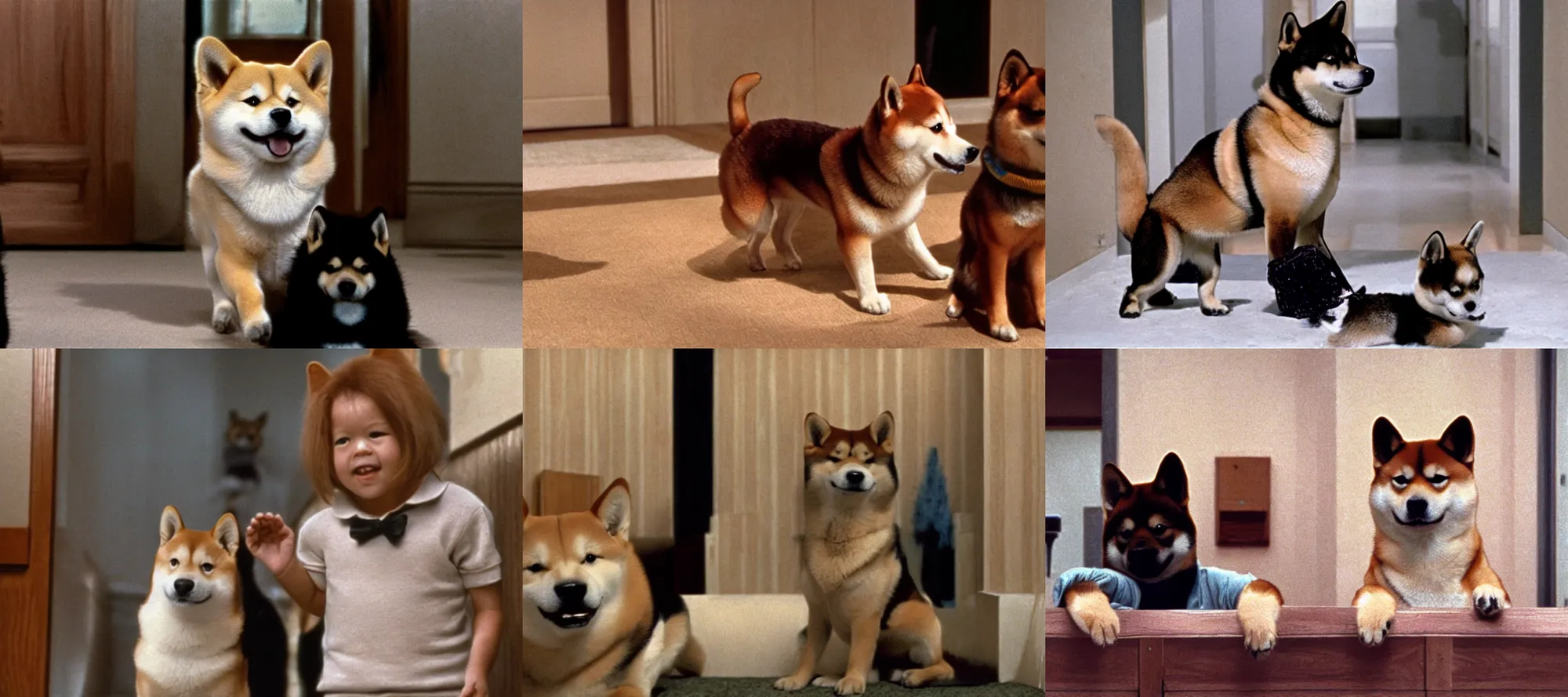 Prompt: Shiba Inu in the film, The Shining 1980