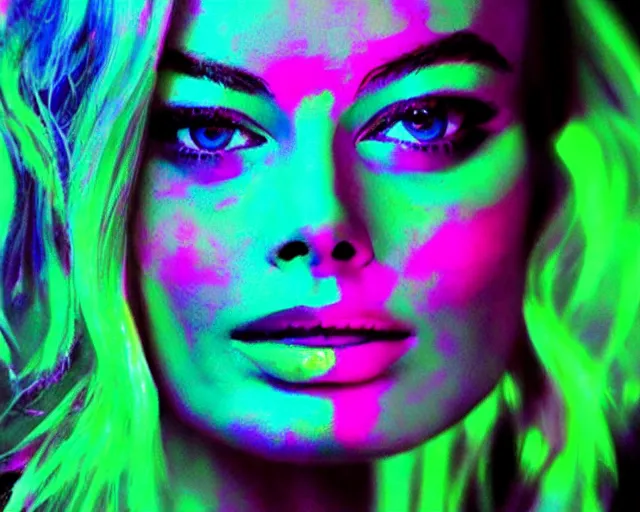 Image similar to margot robbie as neon light art, hyper detailed, award winning