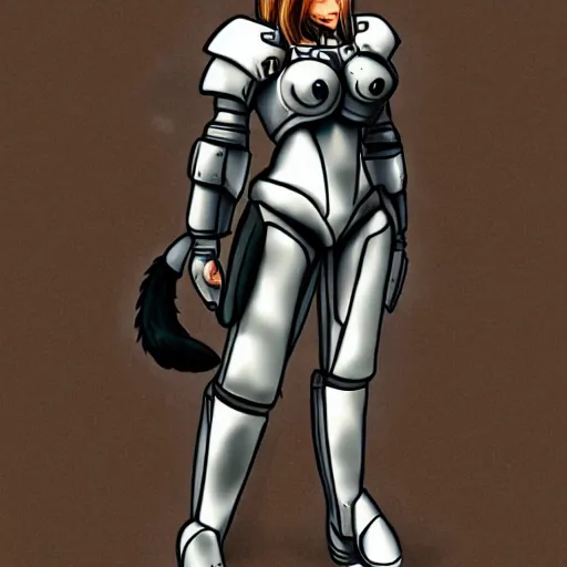 Prompt: anthro female wolf wearing powerarmor