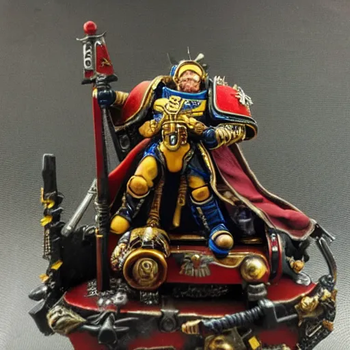 Prompt: 8 0 mm resin detailed miniature of a warhammer 4 0 k space marine riding a popemobile, product introduction photos, 4 k, full body, hyper detailed,