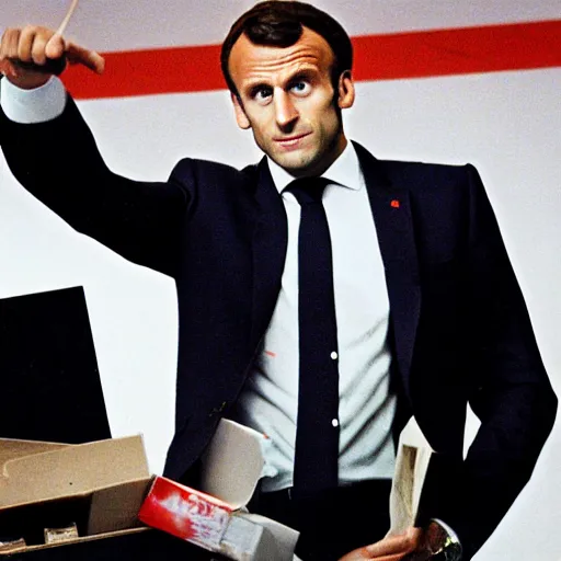 Image similar to Emmanuel Macron inside a shoe box American Psycho (1999)