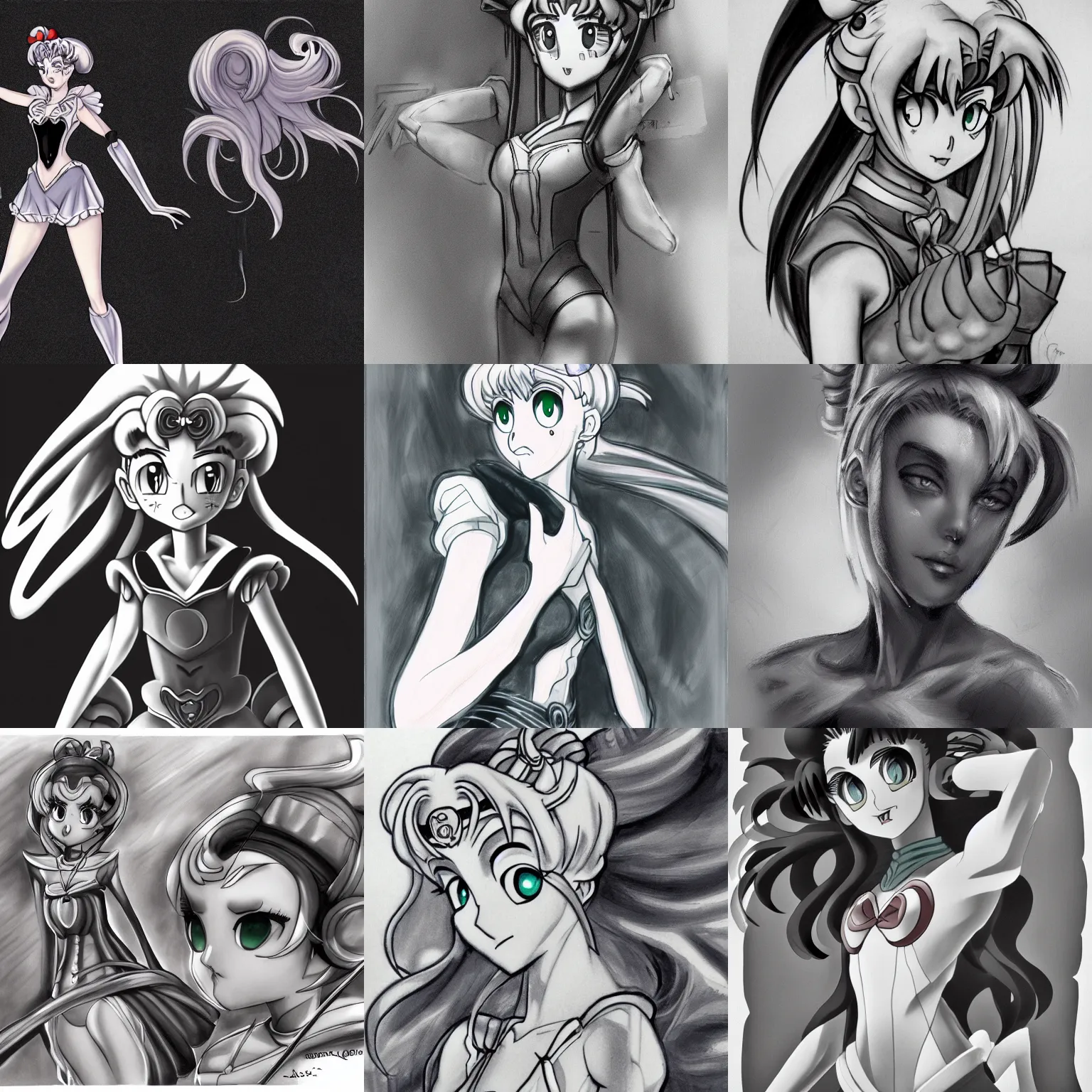 Prompt: detailed oil greyscale concept art by H. R. Geiger of Sailor Moon by H. R. Geiger, tubes