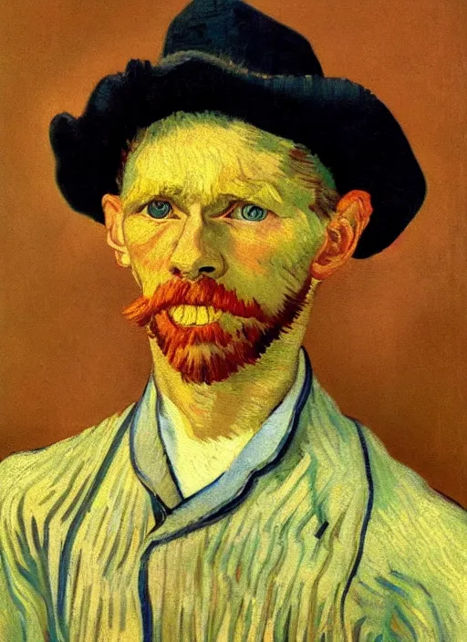 Image similar to lifelike oil painting portrait of tom sawyer by van gogh