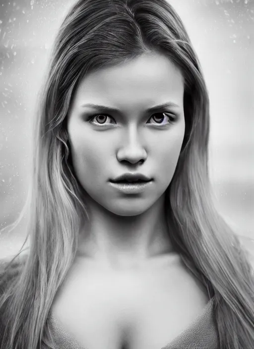 Image similar to a gorgeous norwegian female photo, professionally retouched, soft lighting, realistic, smooth face, full body shot, torso, dress, perfect eyes, sharp focus on eyes, 8 k, high definition, insanely detailed, intricate, elegant, art by jason chan