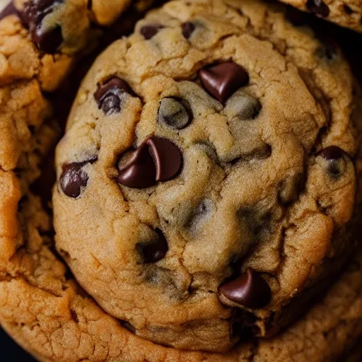 Image similar to a 5 0 mm macro shot of a chocolate chip and prawn cookie