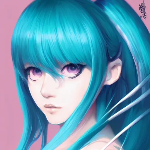 Image similar to teen girl hatsune miku, blue hair, gorgeous, amazing, elegant, intricate, highly detailed, digital painting, artstation, concept art, sharp focus, illustration, art by Ross tran