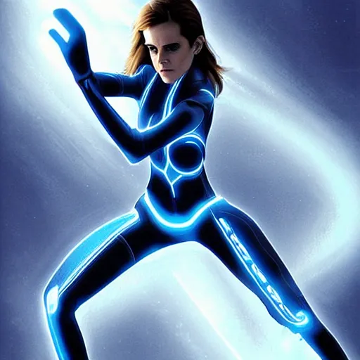 Prompt: emma watson in tron legacy ( 2 0 1 0 ), beautiful matte painting by artgerm