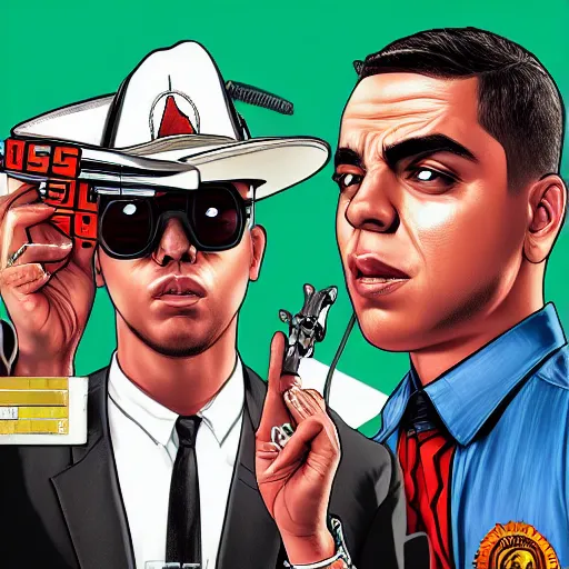 Image similar to benito antonio martinez ocasio bad bunny in gta v cover art by steven bliss, cover art, box art, loading screen