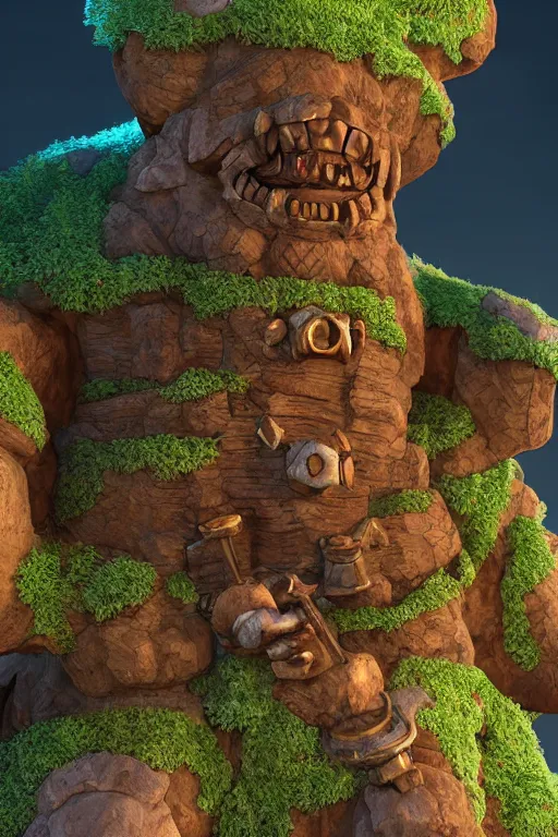 Image similar to zelda fantasy art giant golem troll wood rock greeble gemstone, global illumination ray tracing hdr fanart arstation by sung choi and eric pfeiffer and gabriel garza and casper konefal