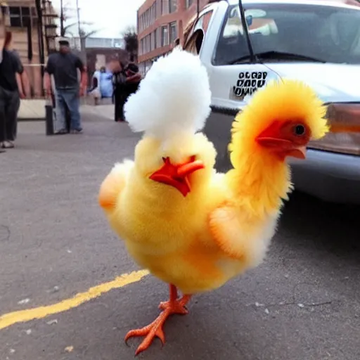 Image similar to cute baby chicken dressed as an inmate, campau mike style