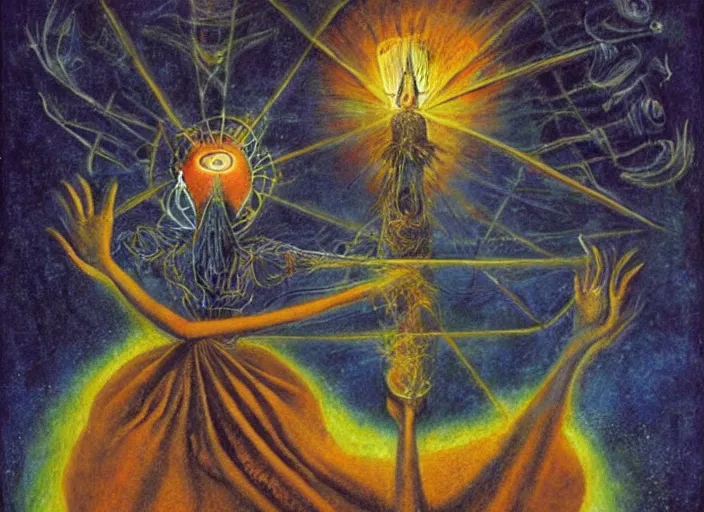 Prompt: a shaman woman holding up the cosmic!! universe!, by remedios varo, reflection, symbolist, psychedelic colors, dramatic lighting, smooth, sharp focus, extremely detailed, aesthetically pleasing composition