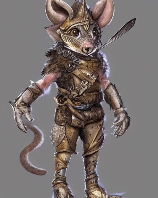 Image similar to a full body shot of an anthro furry rat wearing a fantasy armor, fantasy, artstation, furry art, furaffinity, deviantart, symmetrical, highly detailed, award winning, trending