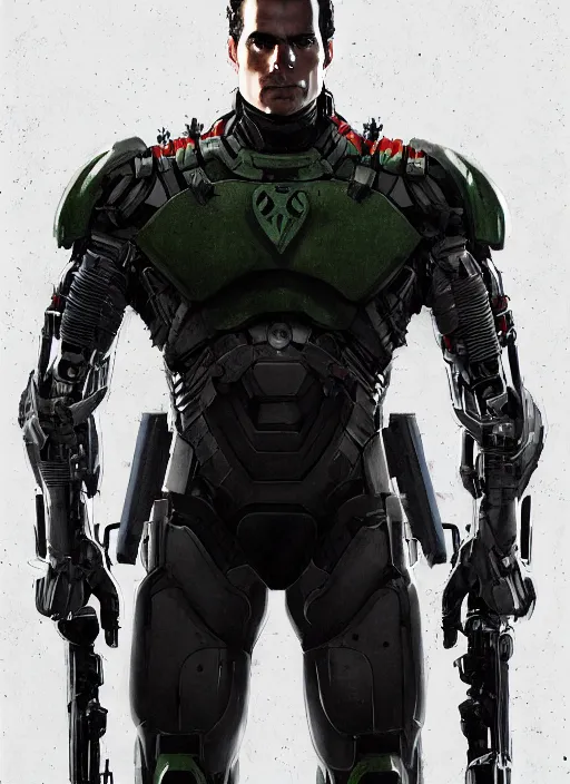 Image similar to henry cavill as victor stone, full body concept, cyborg, borg, strogg, face of a man, terminator, flesh, quake strogg, doom demon, wolfenstein, monstrous, powerful, symmetry, symmetrical, concept art by ruan jia and greg rutkowski