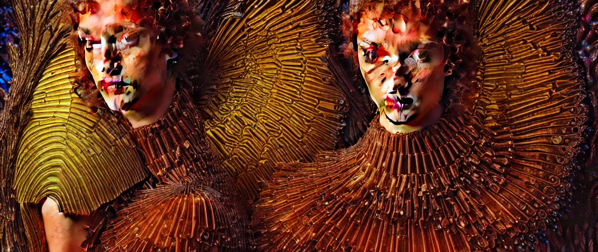 Image similar to hyperrealist highly detailed english medieval portrait of high fashion archangel wrapped in ferrofluid liquid, by Annie Swynnerton and Tino Rodriguez and Maxfield Parrish, elaborately costumed, rich color, dramatic cinematic lighting, extremely detailed, radiating atomic neon corals, concept art pascal blanche dramatic studio lighting 8k wide angle shallow depth of field