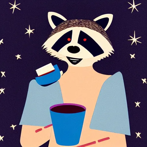 Image similar to a photograph of a racoon wearing a night gown holding a cup of wine