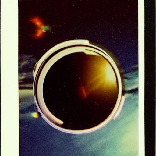 Image similar to polaroid of a reflection, optical illusion, astronaut