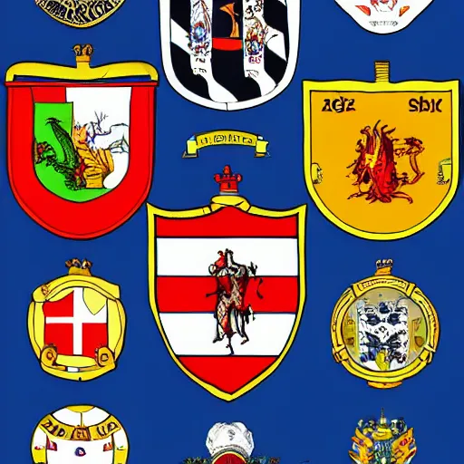 Prompt: twelve coats of arms
