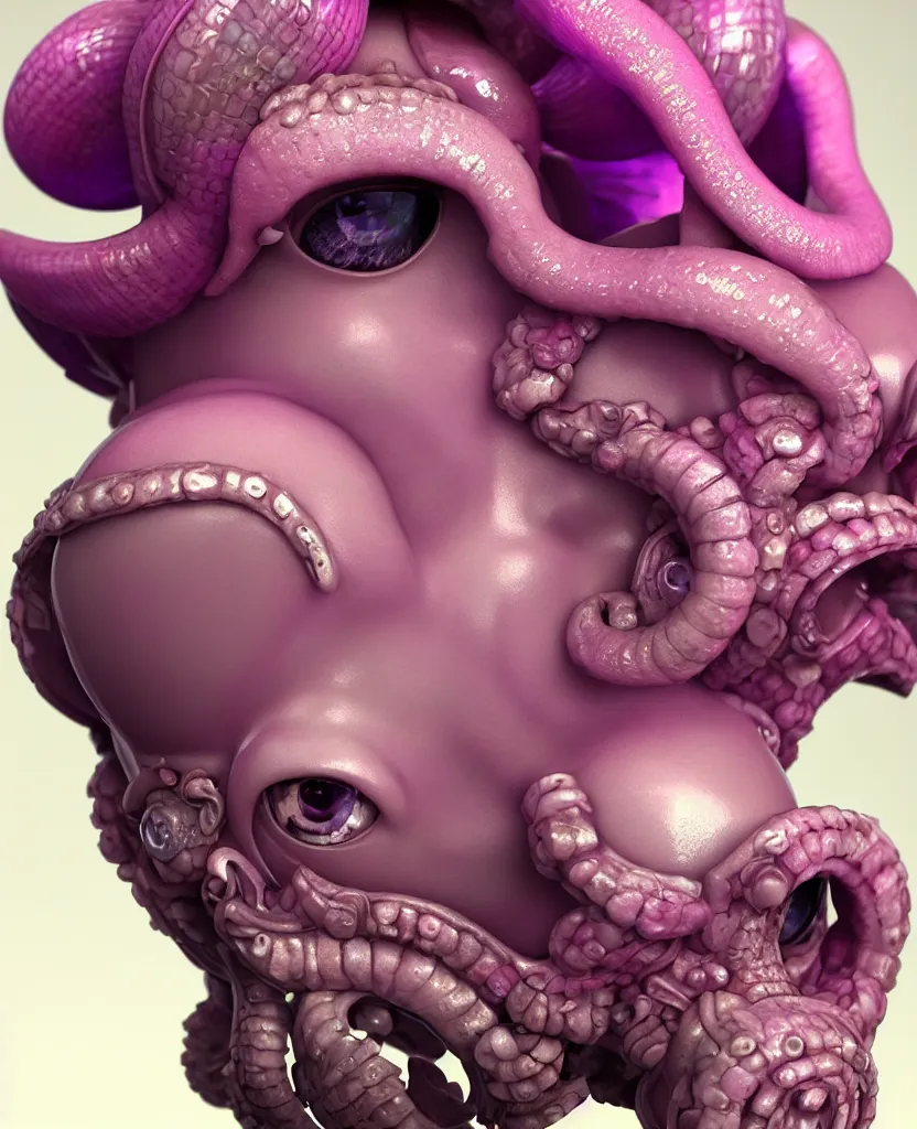 Image similar to goddess princess beautiful face close-up portrait ram skull plasticine sculpture. jellyfish phoenix head, nautilus, orchid, skull, betta fish, bioluminiscent creatures, intricate artwork by Tooth Wu and wlop and beeple. octane render, trending on artstation, greg rutkowski very coherent symmetrical artwork. cinematic, hyper realism, high detail, octane render, 8k