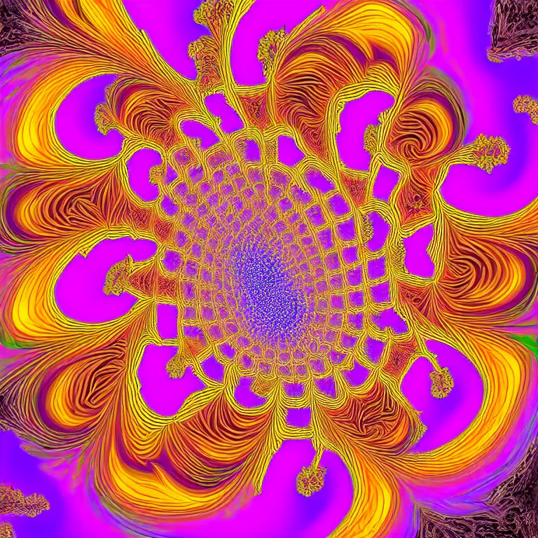 Image similar to symmetrical generative art of a psychedelic sonic wave swirl fibonacci mandelbulb kaleidoscope in muted colors, perfect symmetry