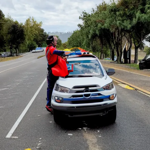 Image similar to a Patroller using their patroleon to help someone across the road