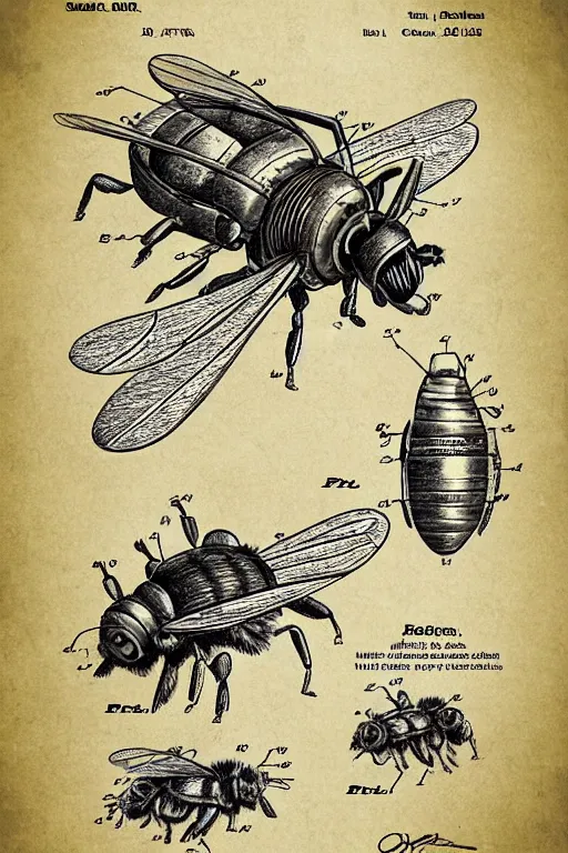 Image similar to a steampunk bee, patent diagram