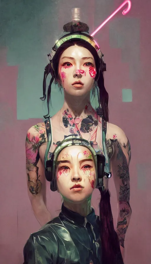 Prompt: altered carbon, detailed portrait young gangster lolita, amazing beauty, visor, neon tattoo, styled hair, decorated traditional japanese ornaments by carl spitzweg, ismail inceoglu, vdragan bibin, hans thoma, greg rutkowski, alexandros pyromallis, perfect face, fine details, realistic shaded