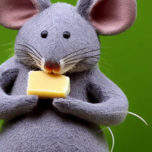 Prompt: a mouse hugging cheese