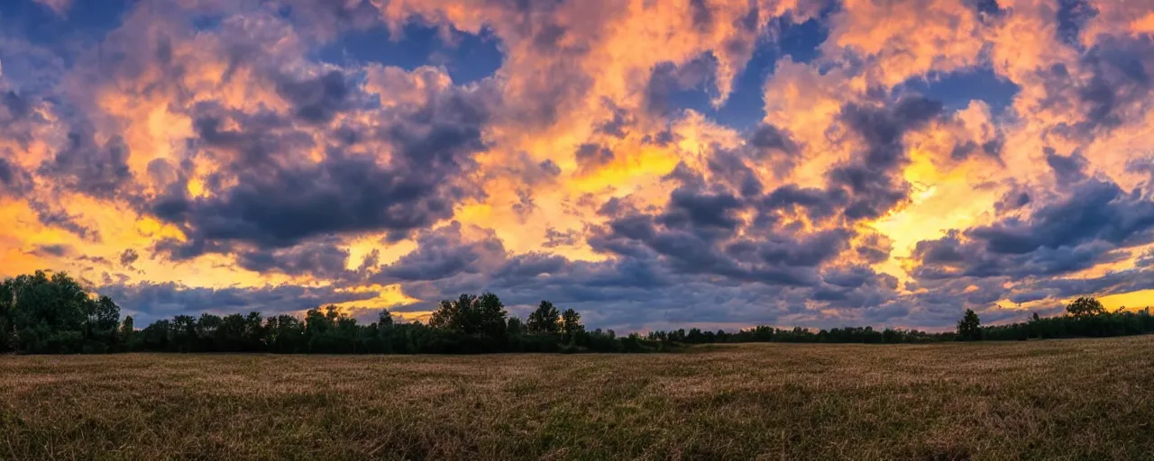 Image similar to incredible sunset with godrays through puffy clouds, 4k, extremely detailed,