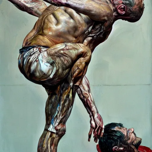 Image similar to high quality high detail painting by lucian freud and jenny saville, hd, parkour, turquoise