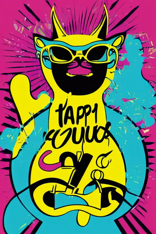 Image similar to happy cat, 7 6 retro futurist illustration art by butcher billy, sticker, colorful, illustration, highly detailed, simple, smooth and clean vector curves, no jagged lines, vector art, smooth andy warhol style