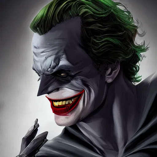 Image similar to the Batman as the joker, digital painting, amazing detail, artstation, cgsociety