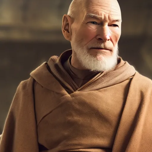 Image similar to Patrick Stewart as Obi-Wan Kenobi, 4k, UHD